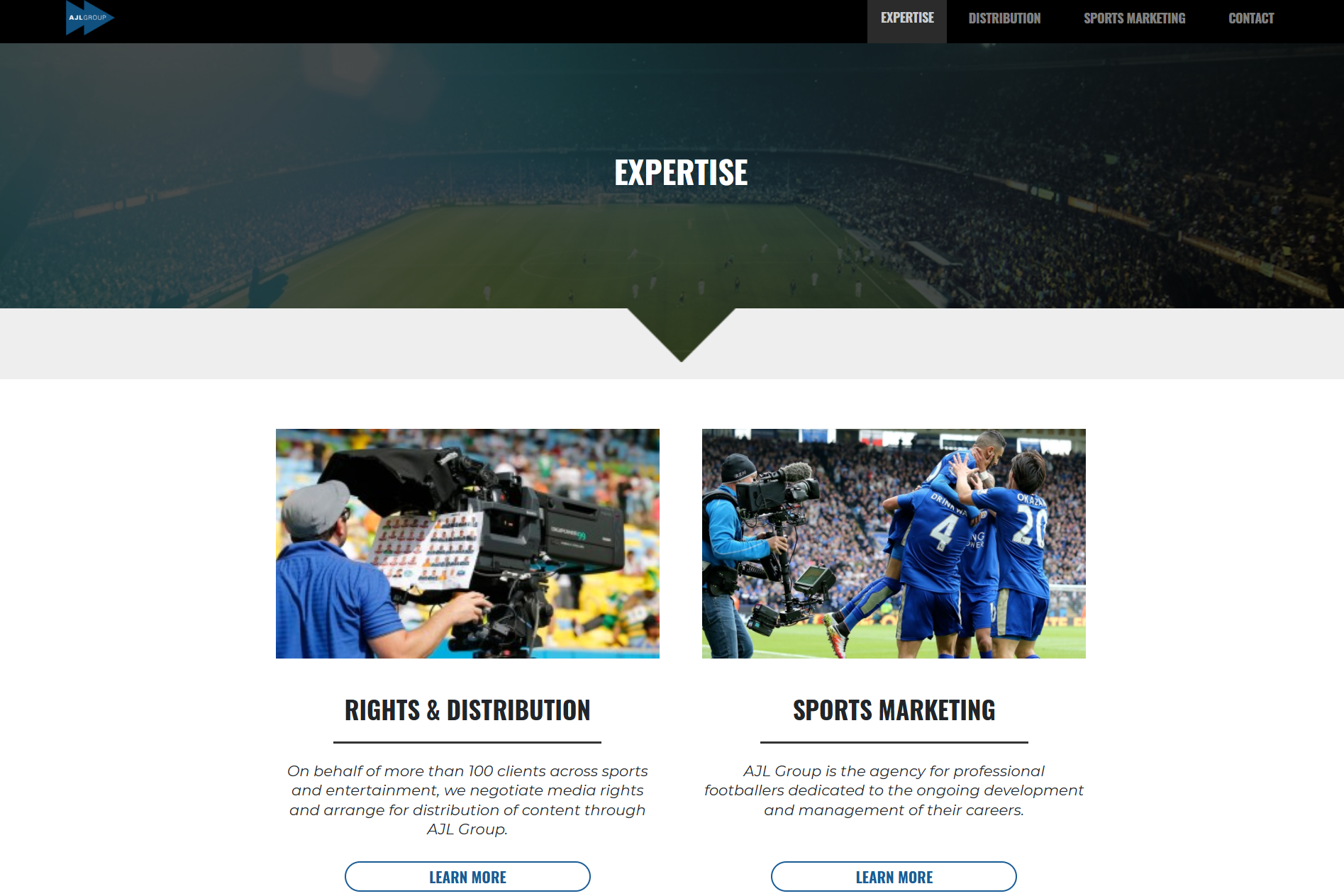 Screenshot of the AJL Group website designed by Sunflwr & Co. Intense colors and clean lines shows that AJL Group is all about business.