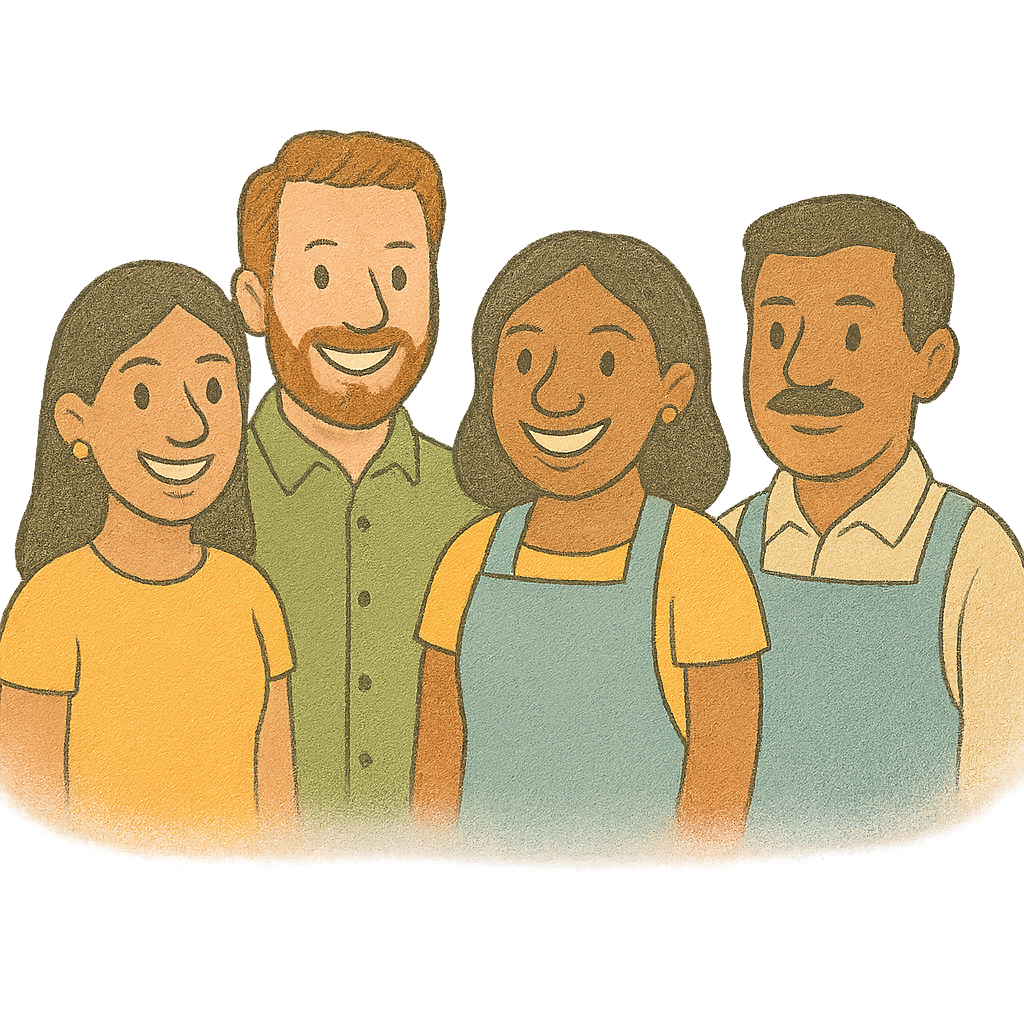 Color-pencil style image of Phoenix business owners smiling in a group.